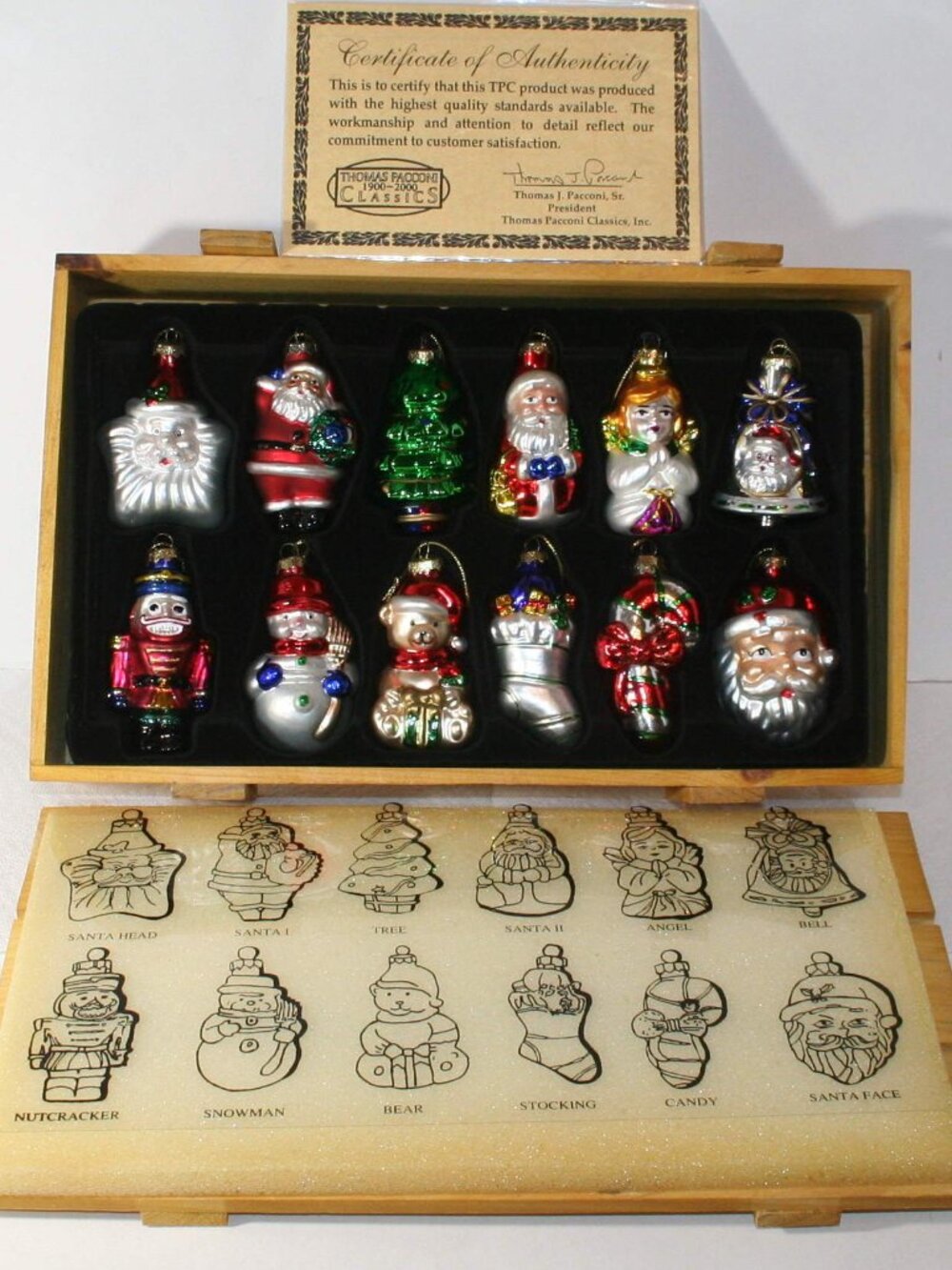 (12) Thomas Museum Series Handblown Glass Classic Figure Holiday Ornaments Set